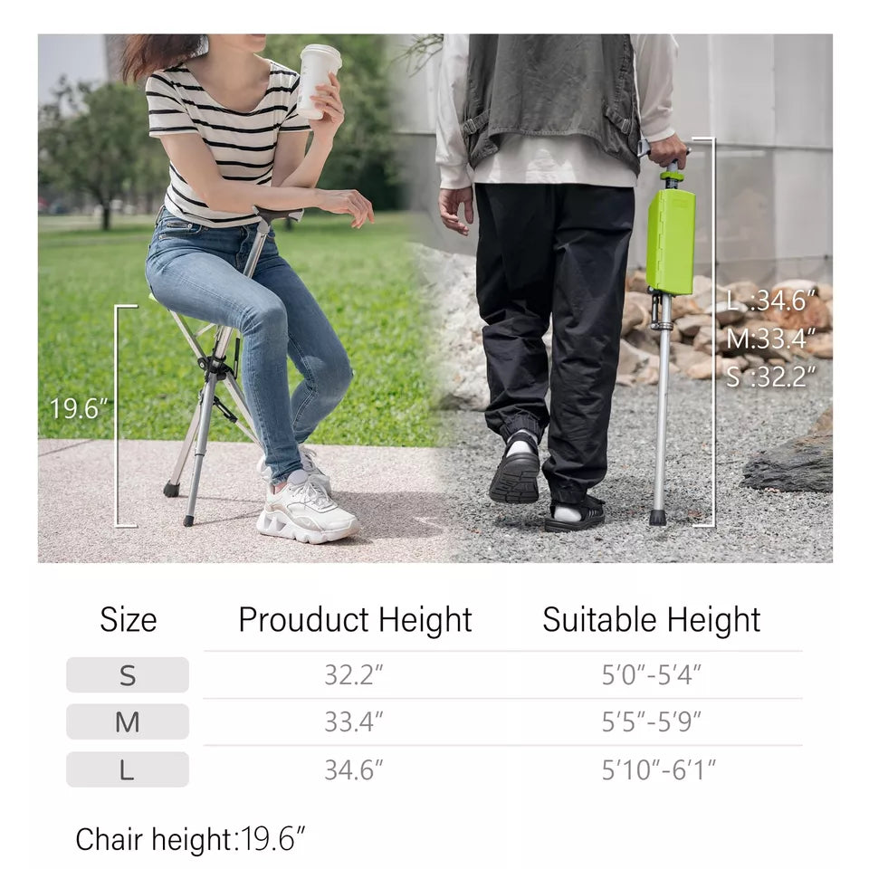 Walking Cane with Chair for Camping, Hiking and Elderly